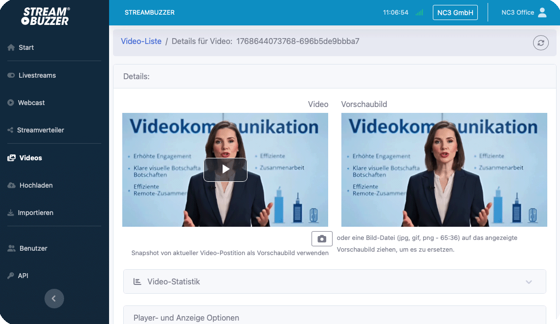 Streambuzzer Oberfläche